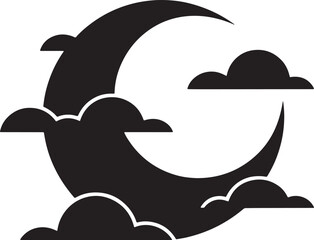 Fototapeta premium Minimalist Moon And Clouds Vector Illustration Black And White Concept Design