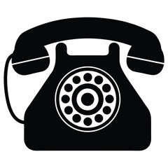 Vintage rotary telephone black silhouette icon, classic design, old telephone silhouette