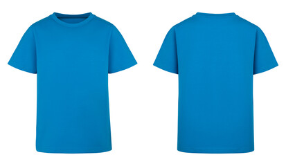 Blue t shirt design isolated on white background. Blank Shirt template and mockup, for your logo. Two T-Shirt front and back view with short sleeve