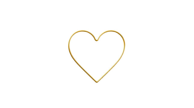 Photo of heart shape, drawn in a single, continuous line with a golden, metallic finish isolated on transparent background.png