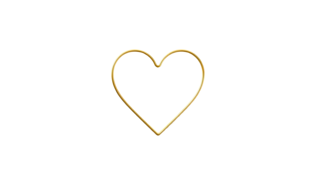 Photo of heart shape, drawn in a single, continuous line with a golden, metallic finish isolated on transparent background.png