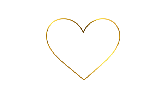 Photo of heart shape, drawn in a single, continuous line with a golden, metallic finish isolated on transparent background.png