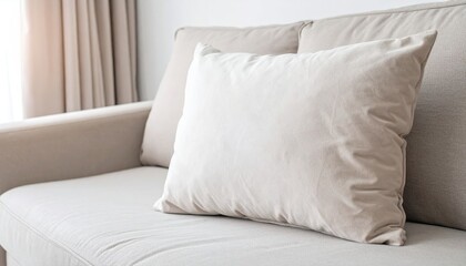 Soft Beige Velvet Pillow on a Light Gray Sofa in a Modern Living Room