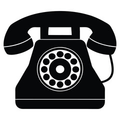 Vintage rotary telephone black silhouette icon, classic design, old telephone silhouette