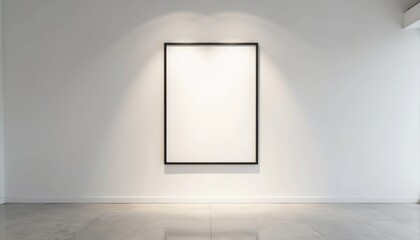 A white frame with a black border sits on a white wall