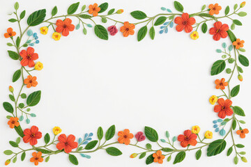 Floral border pattern flower plant with white background 