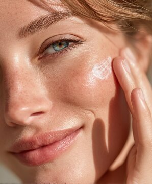 woman applying cream to face