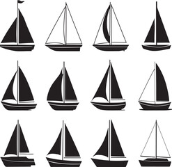 seamless pattern with sailing ships Silhouette Vector