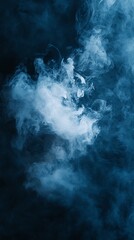 Swirling Blue Smoke Texture Abstract Dark Backdrop, Mystical Foggy Pattern Effect