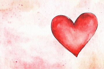 Fototapeta premium Simple Watercolor Red Heart On Pink Background