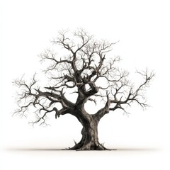 Majestic Winter Oak Tree Isolated on White Background Perfect for Halloween or Winter Scenes