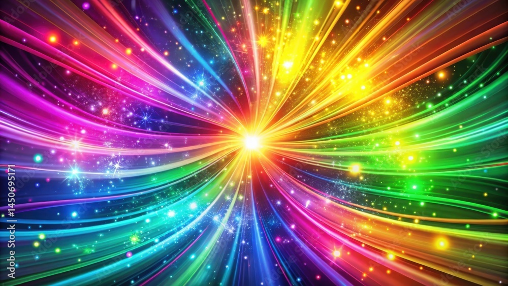 Aufkleber A mesmerizing abstract swirl of radiant light beams, emanating from a bright central core, against a backdrop of shimmering stars and twinkling dust particles.