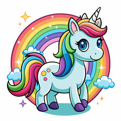 Naklejka premium Rainbow Unicorn photo illustration. unicorn cotoon for kids.