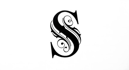 Obraz premium Elegant Letter S Initial with Decorative Swirls on White Background
