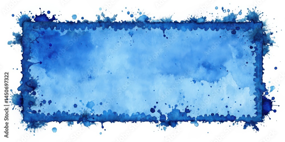 Poster a rectangular watercolor frame with splashes of blue paint