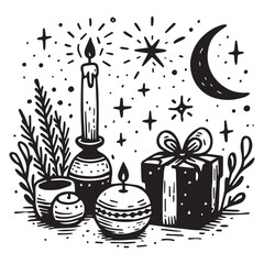 simple black and white hand drawn holiday vector illustration