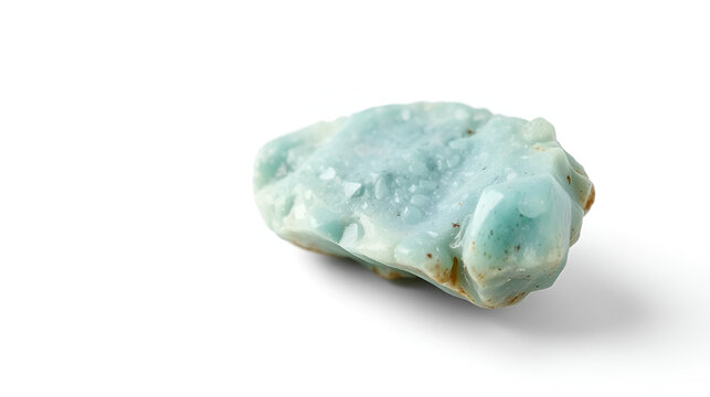 Natural amazonite gemstone isolated on white background. A bluish-green crystal on a background. A variety of potassium feldspar microcline :