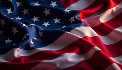 The American flag is waving in the wind