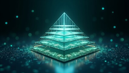 Digital data hierarchy pyramid with flowing insights — designed for business platforms and big data architecture