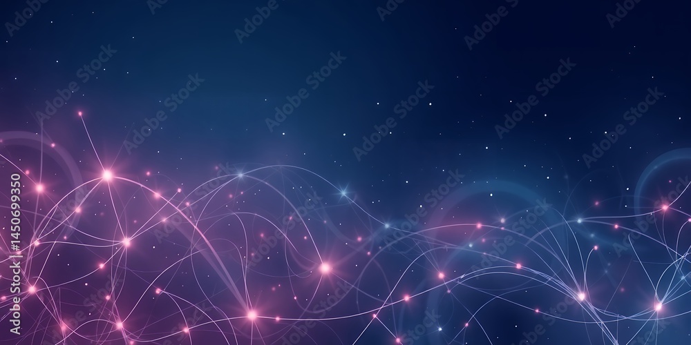 Poster abstract network with glowing nodes and connecting lines on a gradient blue background