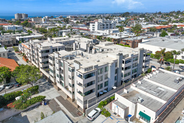 Fototapeta premium Aerial view over La Jolla with big villas and ocean in the background, San Diego, California, USA