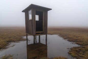 Wooden Observation Tower in Misty Landscape