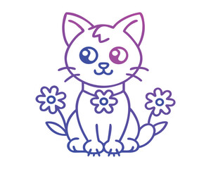 Fototapeta premium Kawaii cat character sitting flat design illustration icon on a white background