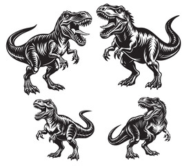 Collection OF Ferocious T-Rex Dinosaur Silhouettes Predator Vector Set, Adobe Illustrator Artwork 