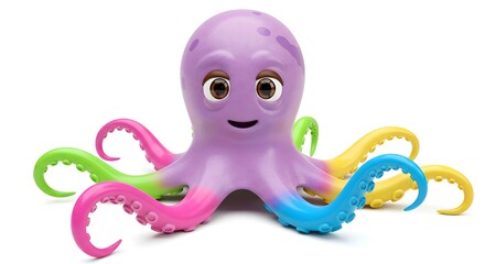 Cute Cartoon Octopus with Colorful Tentacles on a White Background