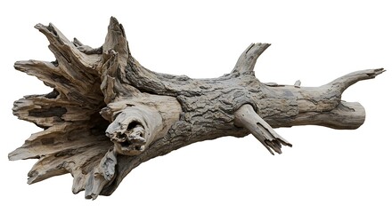 Fototapeta premium Fallen wood trunk isolated on a white background
