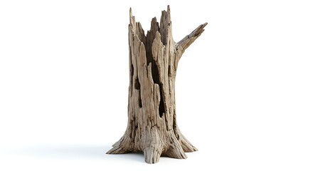 Dry tree trunk on the ground in a natural outdoor setting isolated on a white background