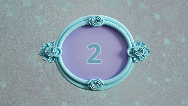 Number 2 Two Shown On Curvy Oval Light Blue Pinboard Over Light Blue Radiant Falling Particles Background	