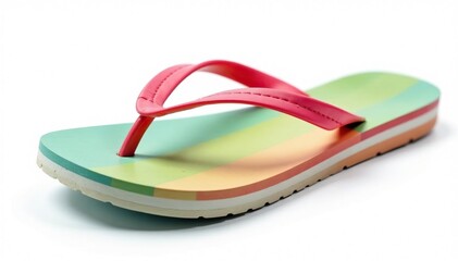 Close-up view of isolated flip-flop, white backdrop , clean, form