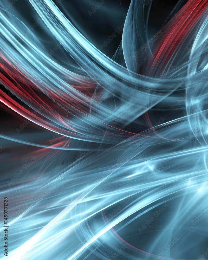 Poster abstract blue and red light streaks on dark background creating a dynamic and flowing design with a 