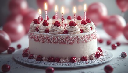 Raspberry cake with candles
