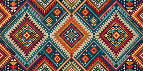 A vibrant, colorful abstract pattern featuring geometric shapes and intricate details, creating a captivating visual experience.