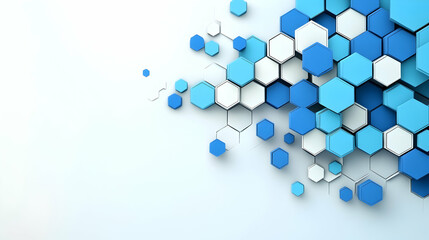 Abstract background of blue and white hexagons, varying in size, creating a dynamic, interconnected pattern against a light background