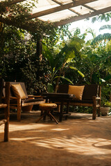 Tropical restaurant hotel table and chairs