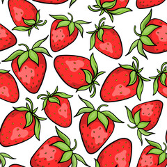Seamless Pattern With Hand Drawn Red Strawberries