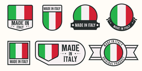 set of made in italy logo line art vector illustration concept template icon design, collection of italy flag country with badge and symbol concept vector illustration logo design
