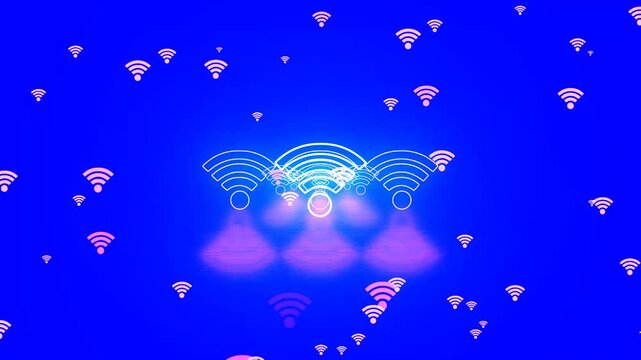 A futuristic digital background featuring a glowing neon tunnel with vibrant hues of blue, purple, and pink, symbolizing high-speed internet and data flow. The tunnel appears infinite, with Wi-F signa