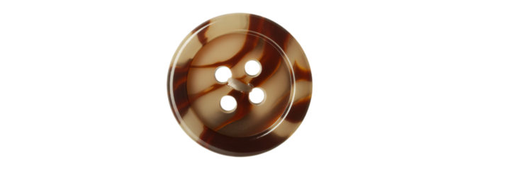 Close-up Studio Shot of a Four-Hole Brown and Beige Swirl Pattern Button