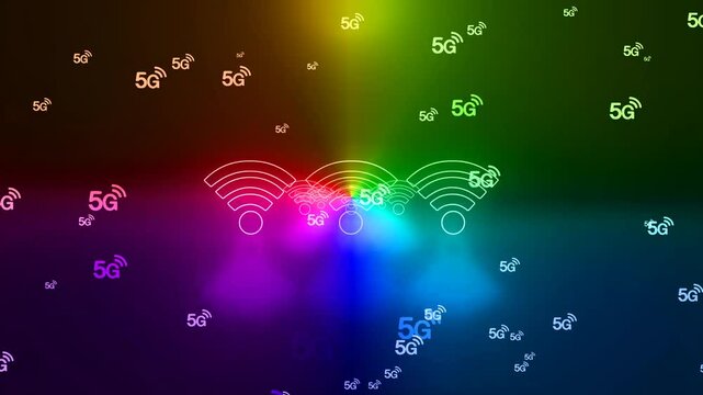 A futuristic digital background featuring a glowing neon tunnel with vibrant hues of blue, purple, and pink, symbolizing high-speed internet and data flow. The tunnel appears infinite, with Wi-F signa