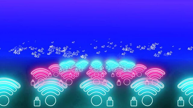 A futuristic digital background featuring a glowing neon tunnel with vibrant hues of blue, purple, and pink, symbolizing high-speed internet and data flow. The tunnel appears infinite, with Wi-F signa