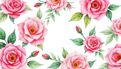 Delicate watercolor roses & leaves, repeat pattern, seamless pattern, elegant