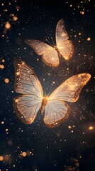 Two luminous butterflies in a starry night sky