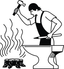 man with hammer, silhouette, art, symbol