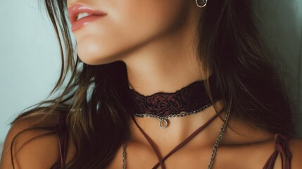 Elegant Woman with Lace Choker
