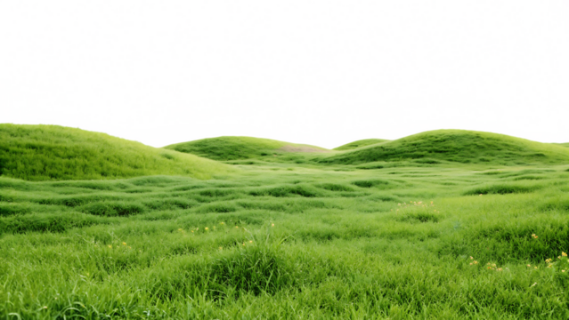 green grassland landscape isolated on white background PNG