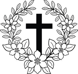 Cross Floral Silhouette Vector ,cross with flowers